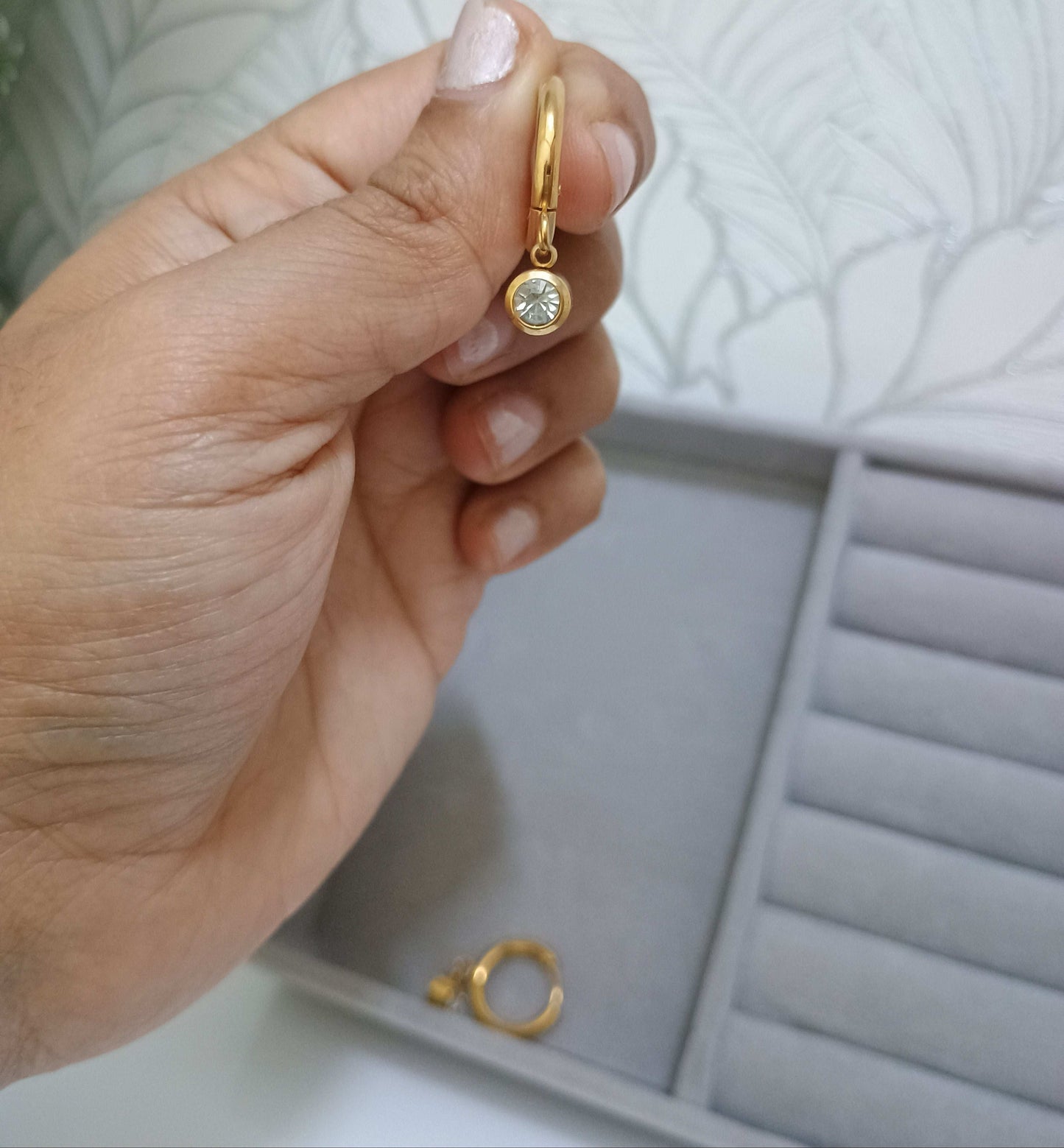 Dainty Diamond Dangler Earrings 18K Gold Plated