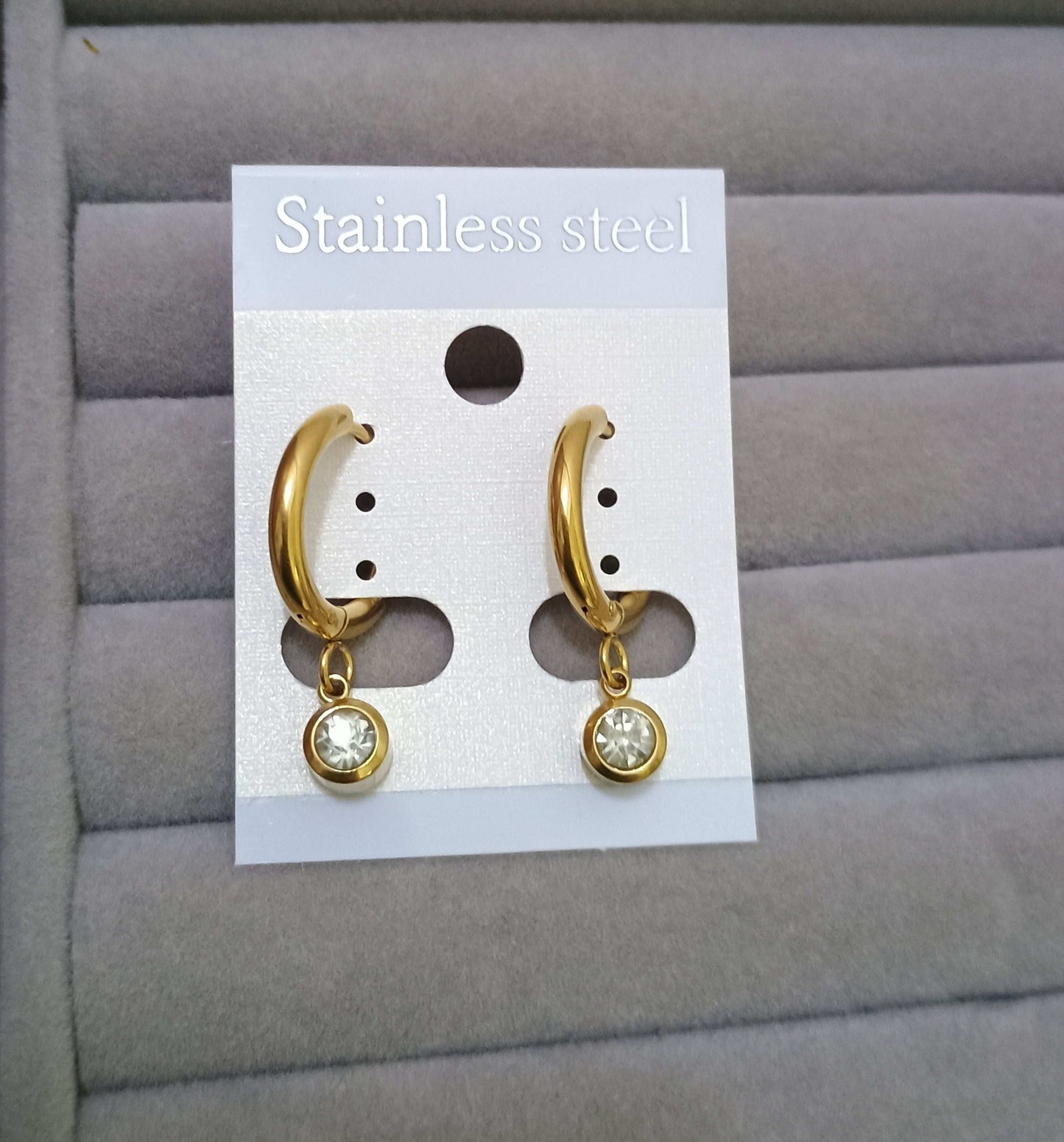 Dainty Diamond Dangler Earrings 18K Gold Plated