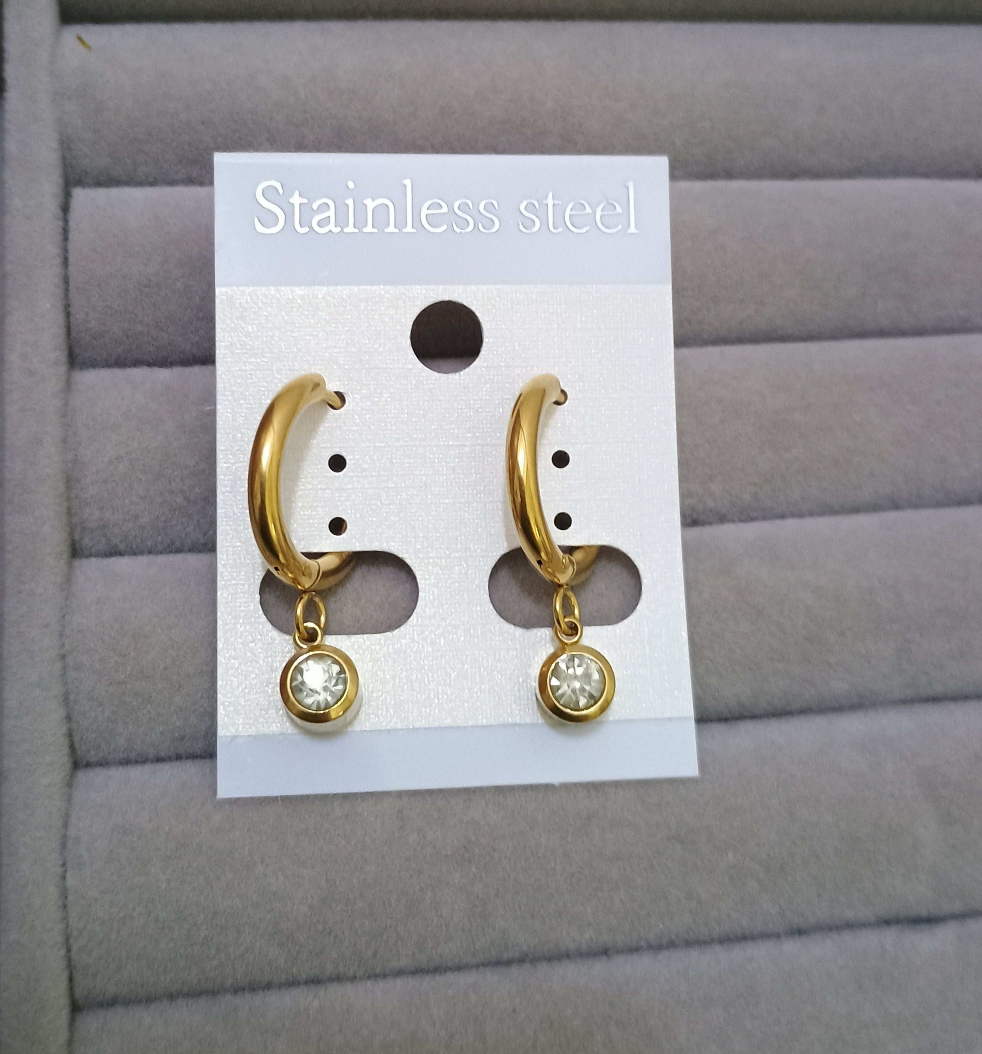 Dainty Diamond Dangler Earrings 18K Gold Plated