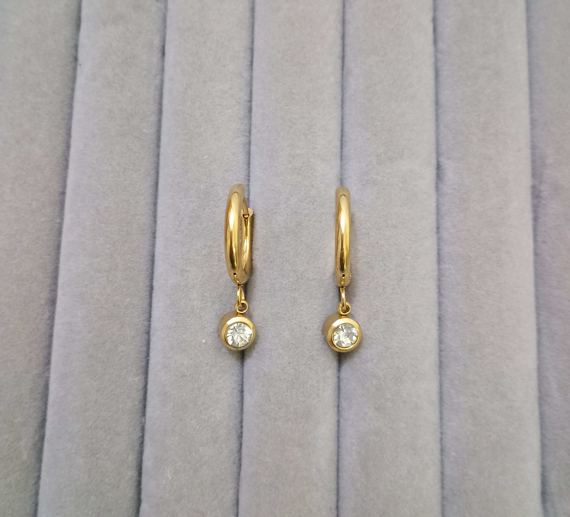 Dainty Diamond Dangler Earrings 18K Gold Plated