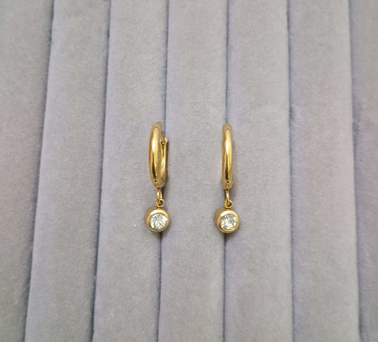 Dainty Diamond Dangler Earrings 18K Gold Plated