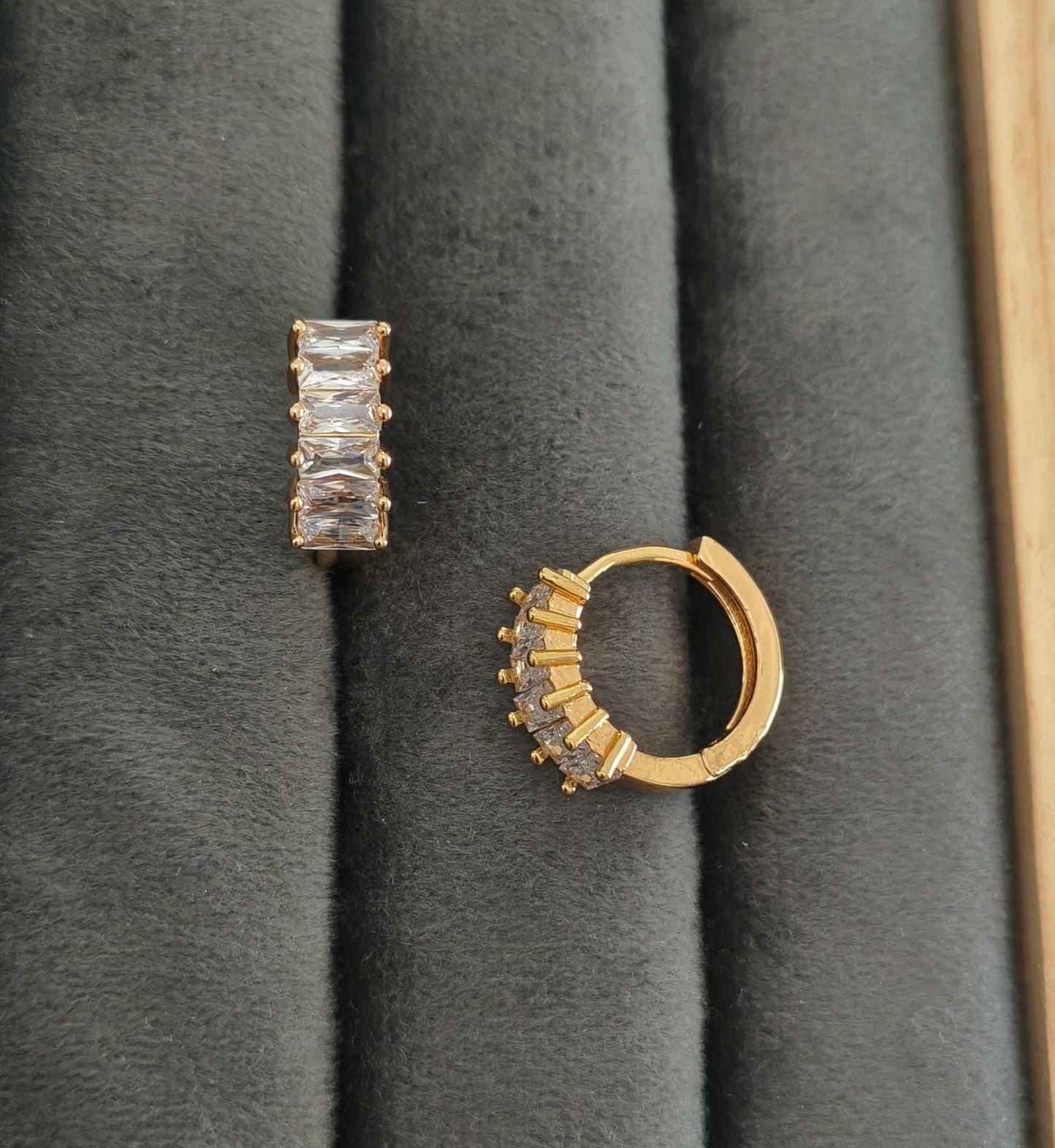 Dainty Stone Studded Bali Earrings 18K Gold Plated