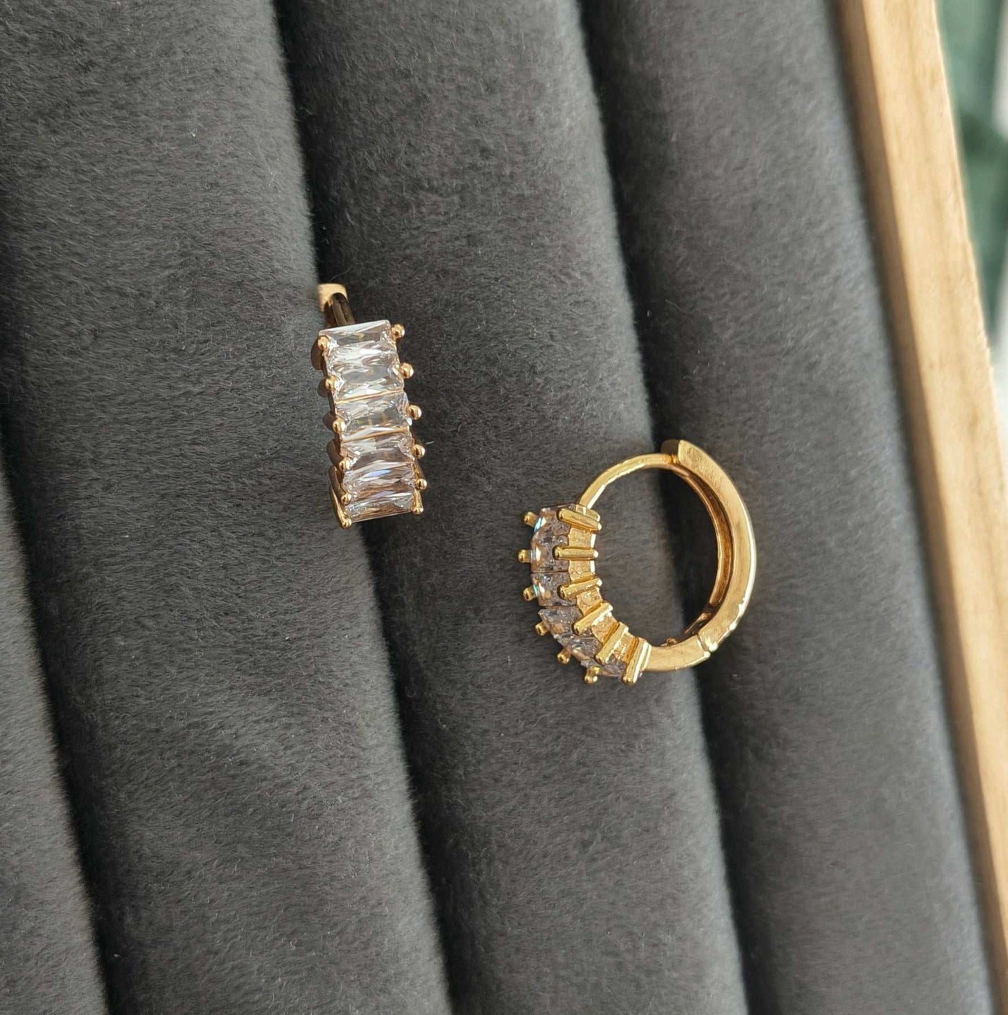 Dainty Stone Studded Bali Earrings 18K Gold Plated