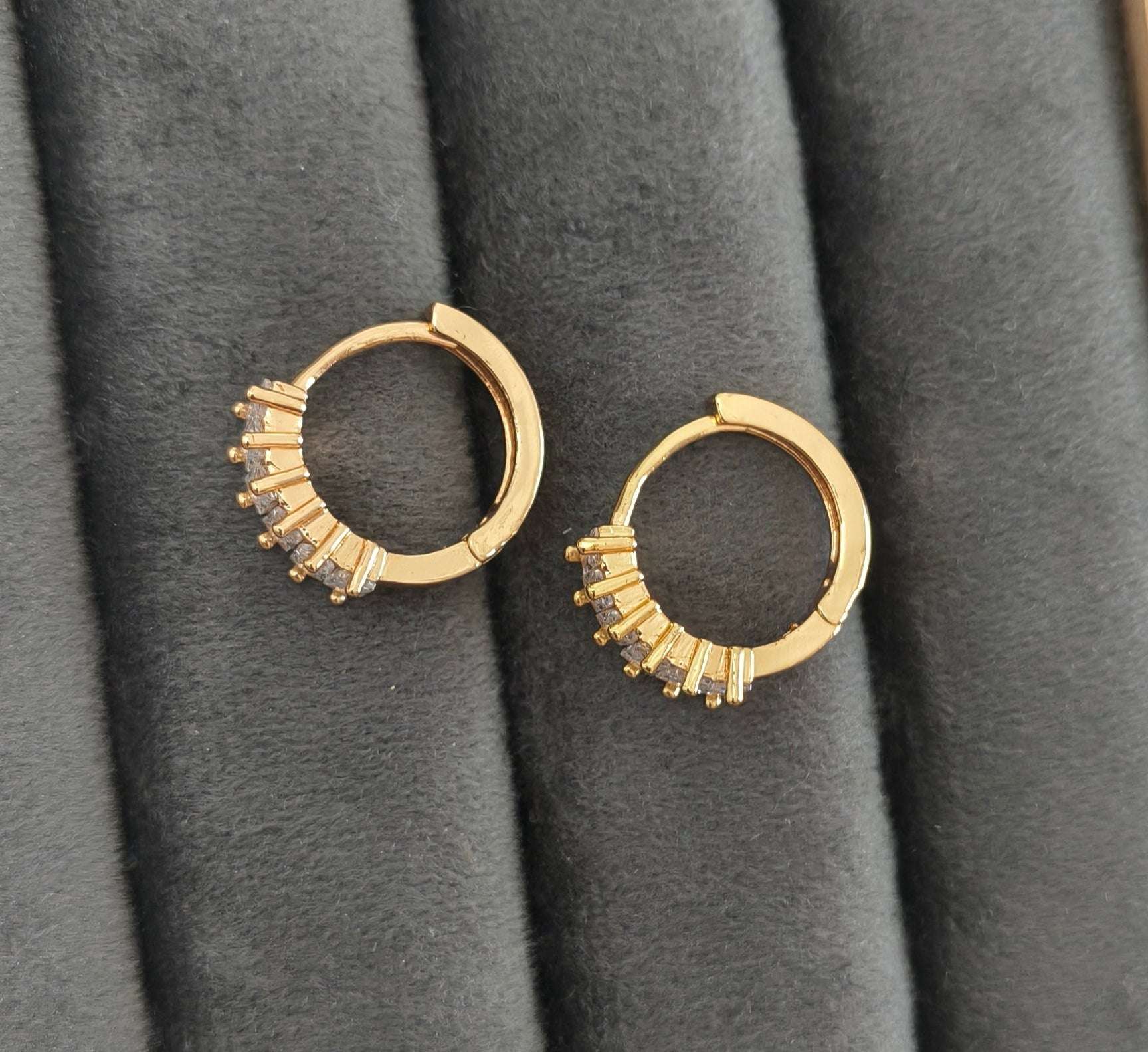 Dainty Stone Studded Bali Earrings 18K Gold Plated