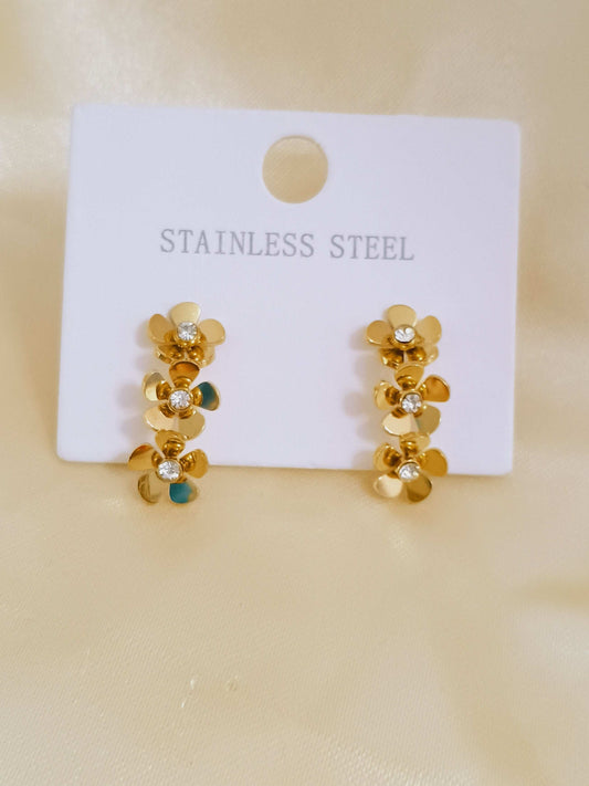 Anti tarnish Dainty Floral Gold and Diamond Earrings 18K PVD coated - Urban Era Jewel