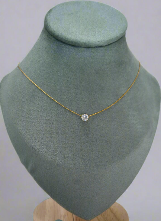 Dainty Solitaire Diamond Necklace 18K Gold Plated