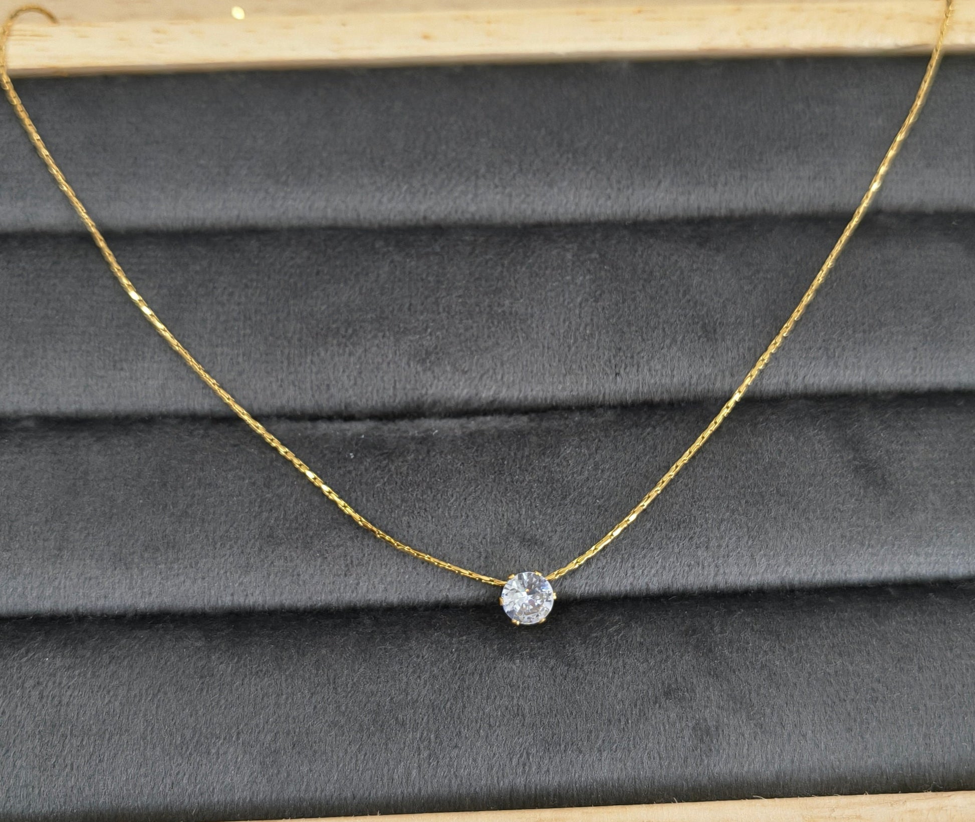 Dainty Solitaire Diamond Necklace 18K Gold Plated