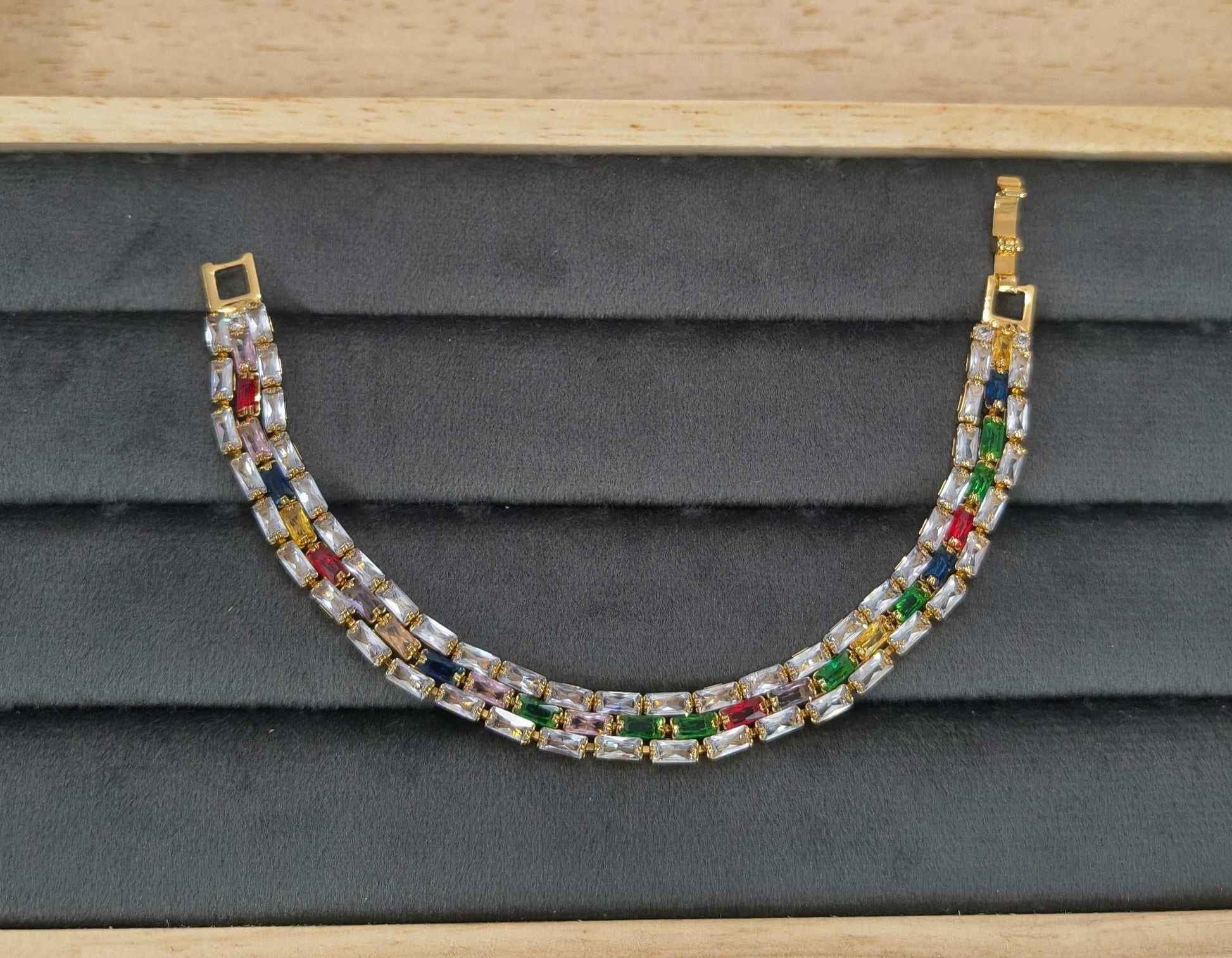 Dazzling Multicolored Zircon Studded Tennis Bracelet