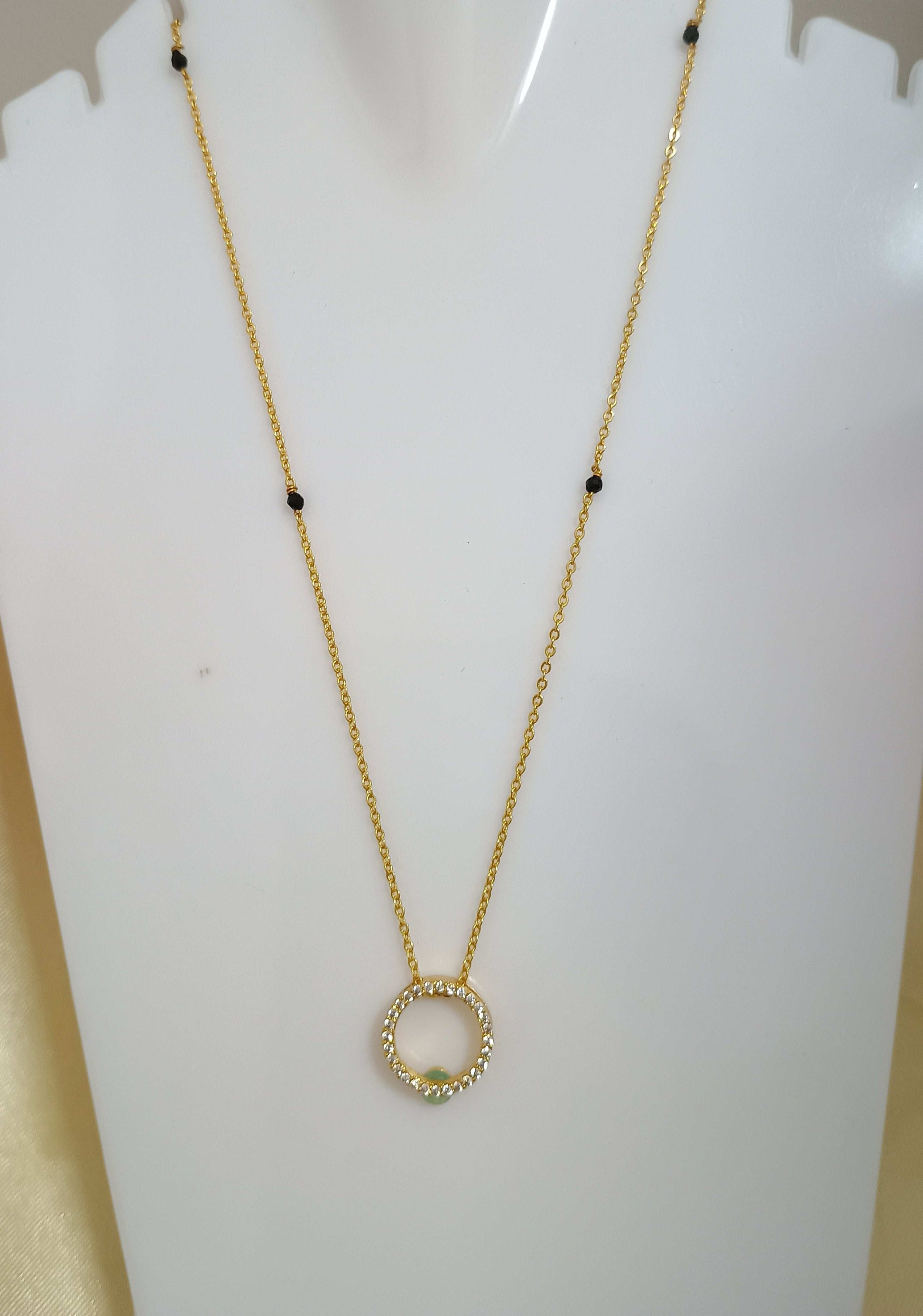 Dazzling Round Pendant Mangalsutra Chain Gold Plated