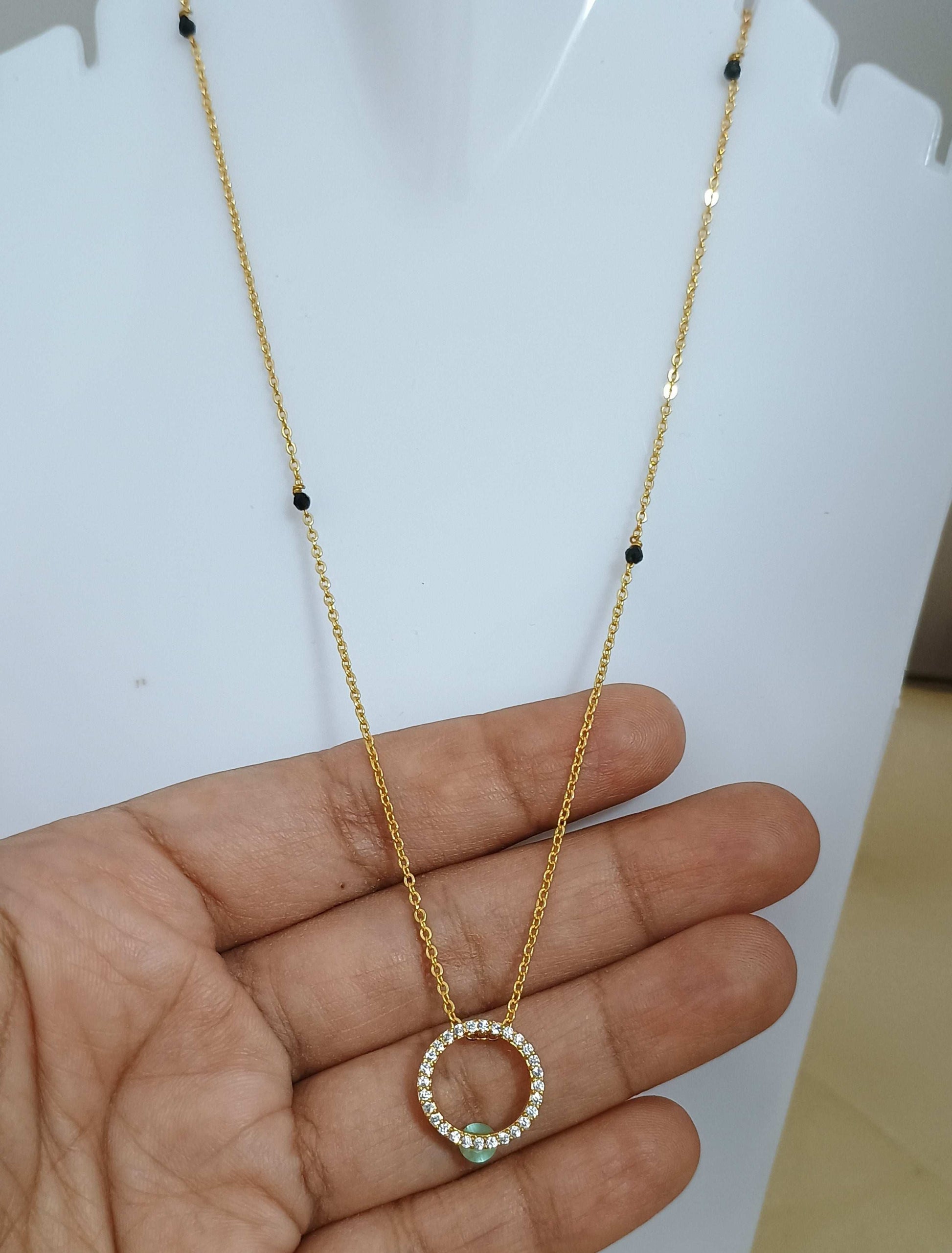 Dazzling Round Pendant Mangalsutra Chain Gold Plated