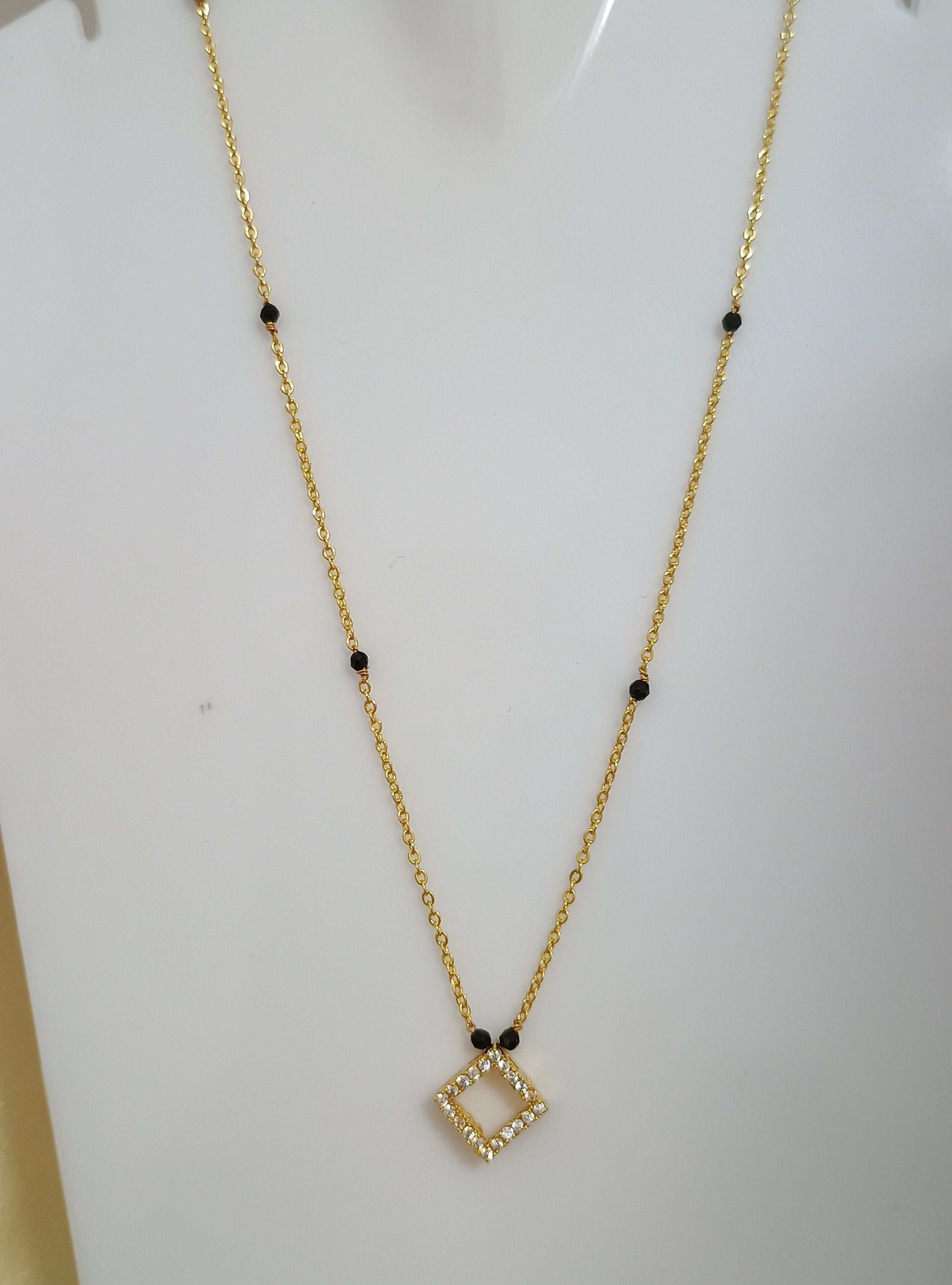 Dazzling Square Pendant Mangalsutra Chain Gold Plated