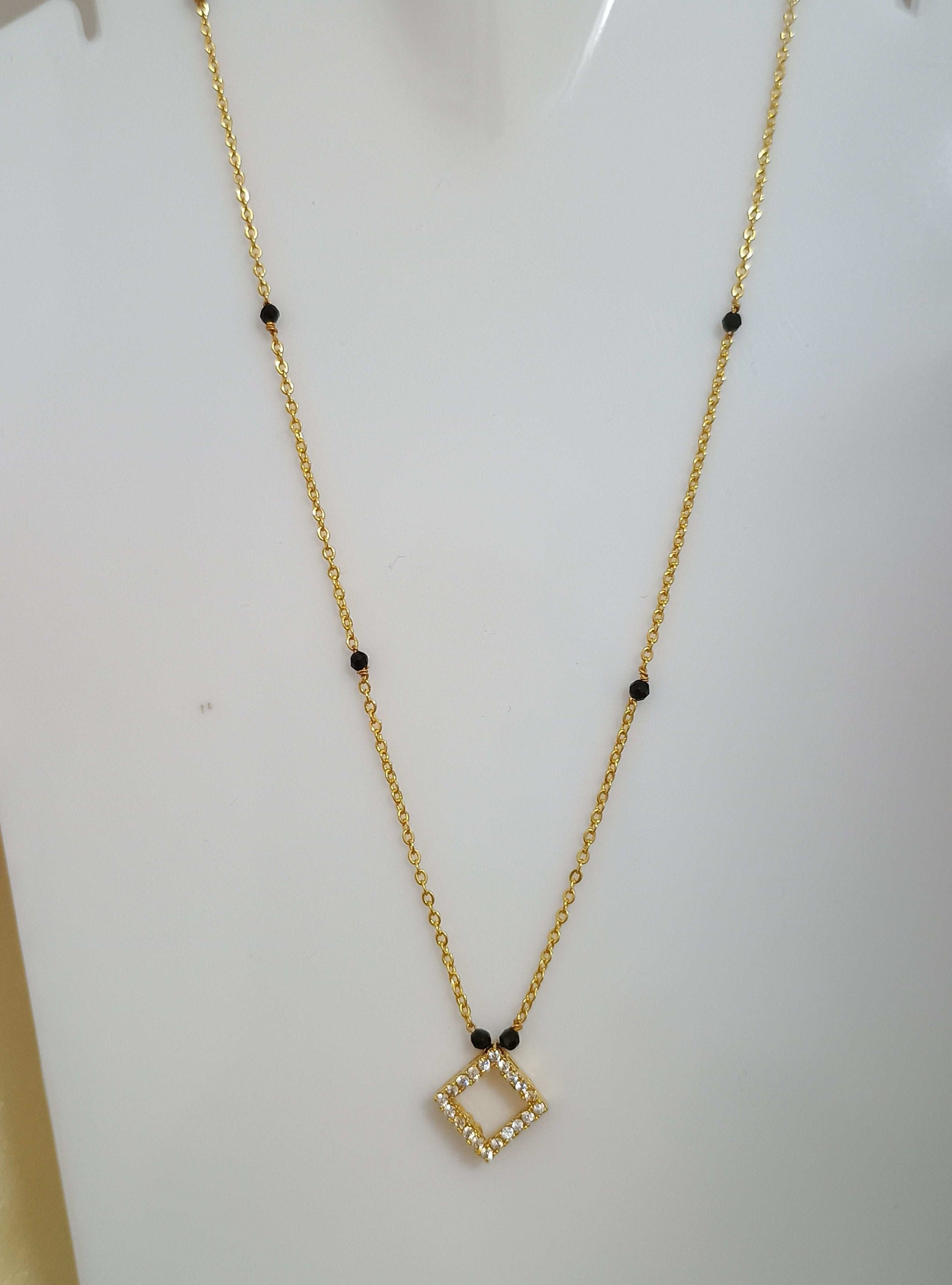 Dazzling Square Pendant Mangalsutra Chain Gold Plated
