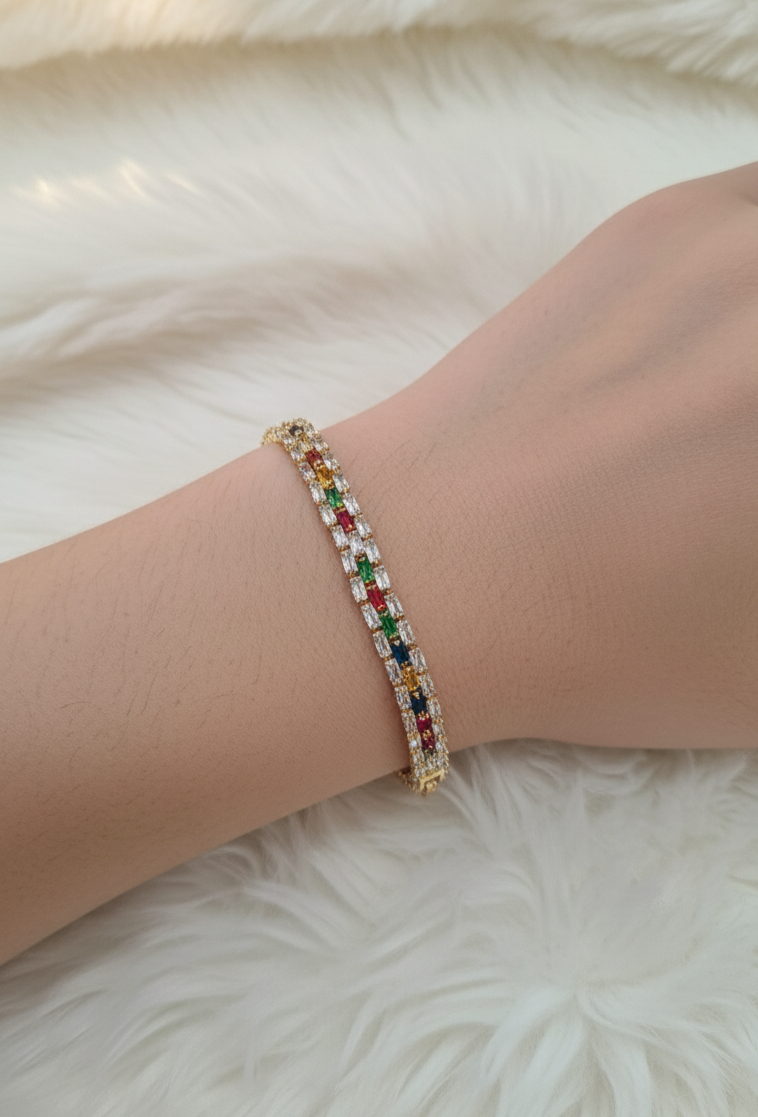 Dazzling Multicolored Zircon Studded Tennis Bracelet