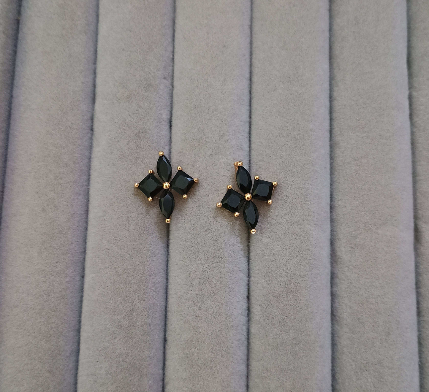 Delicate Black Petals Stud Earrings