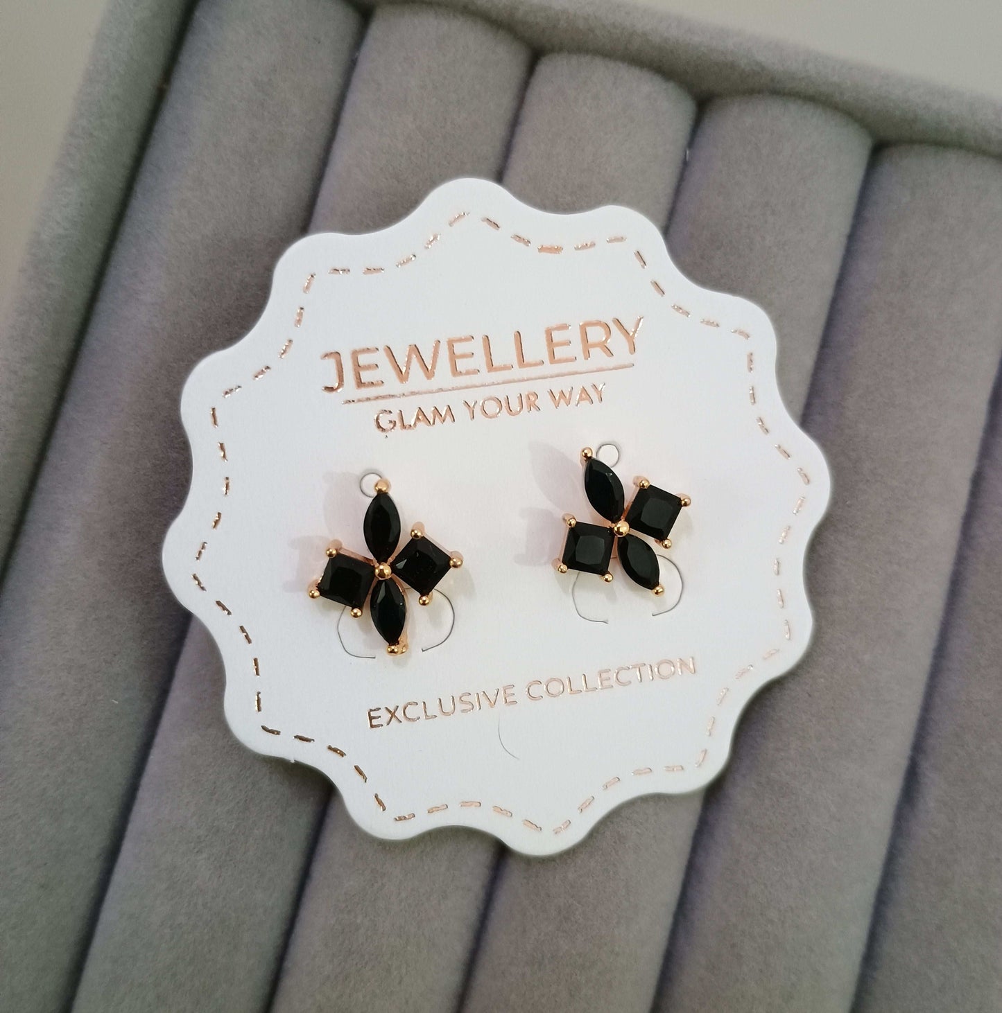 Delicate Black Petals Stud Earrings