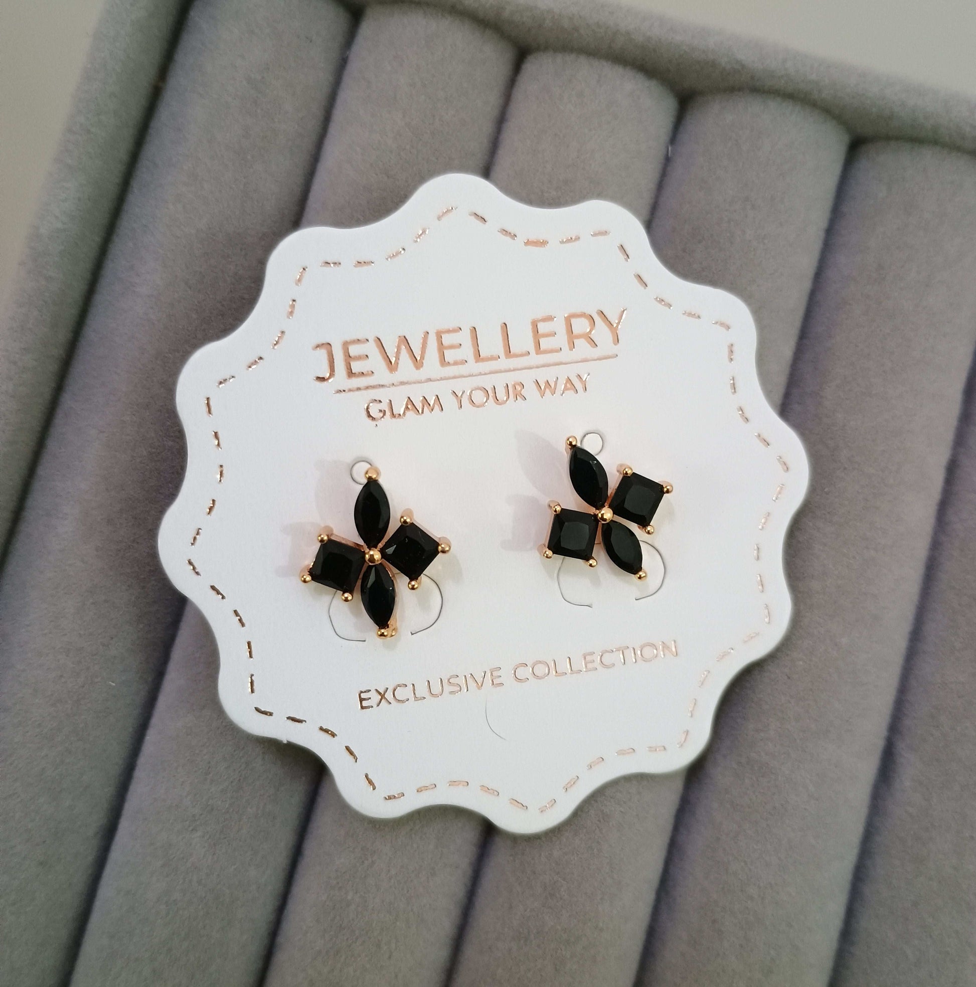 Delicate Black Petals Stud Earrings