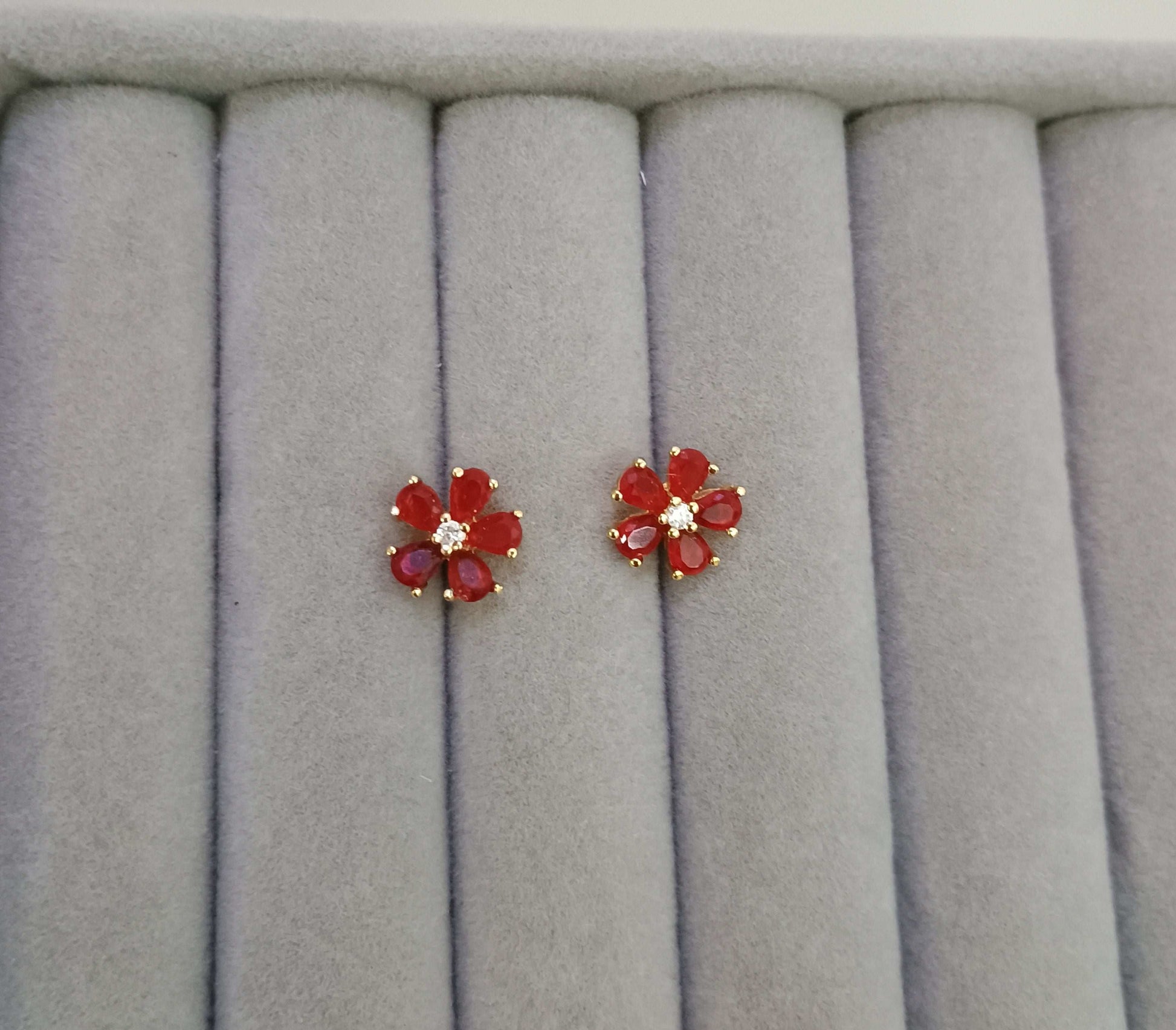 Delicate Red Flower Stud Earrings