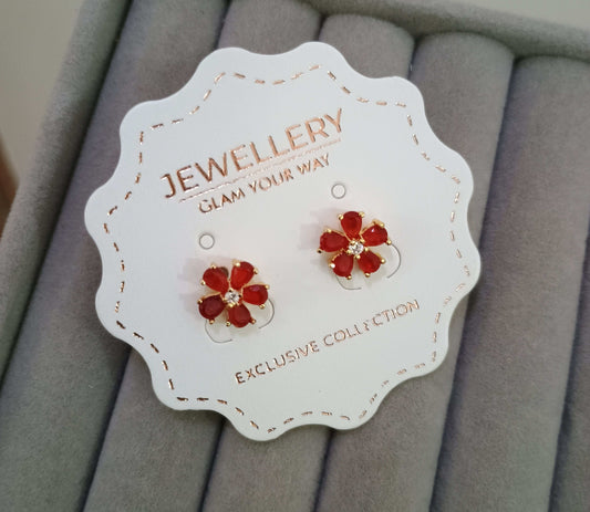 Delicate Red Flower Stud Earrings