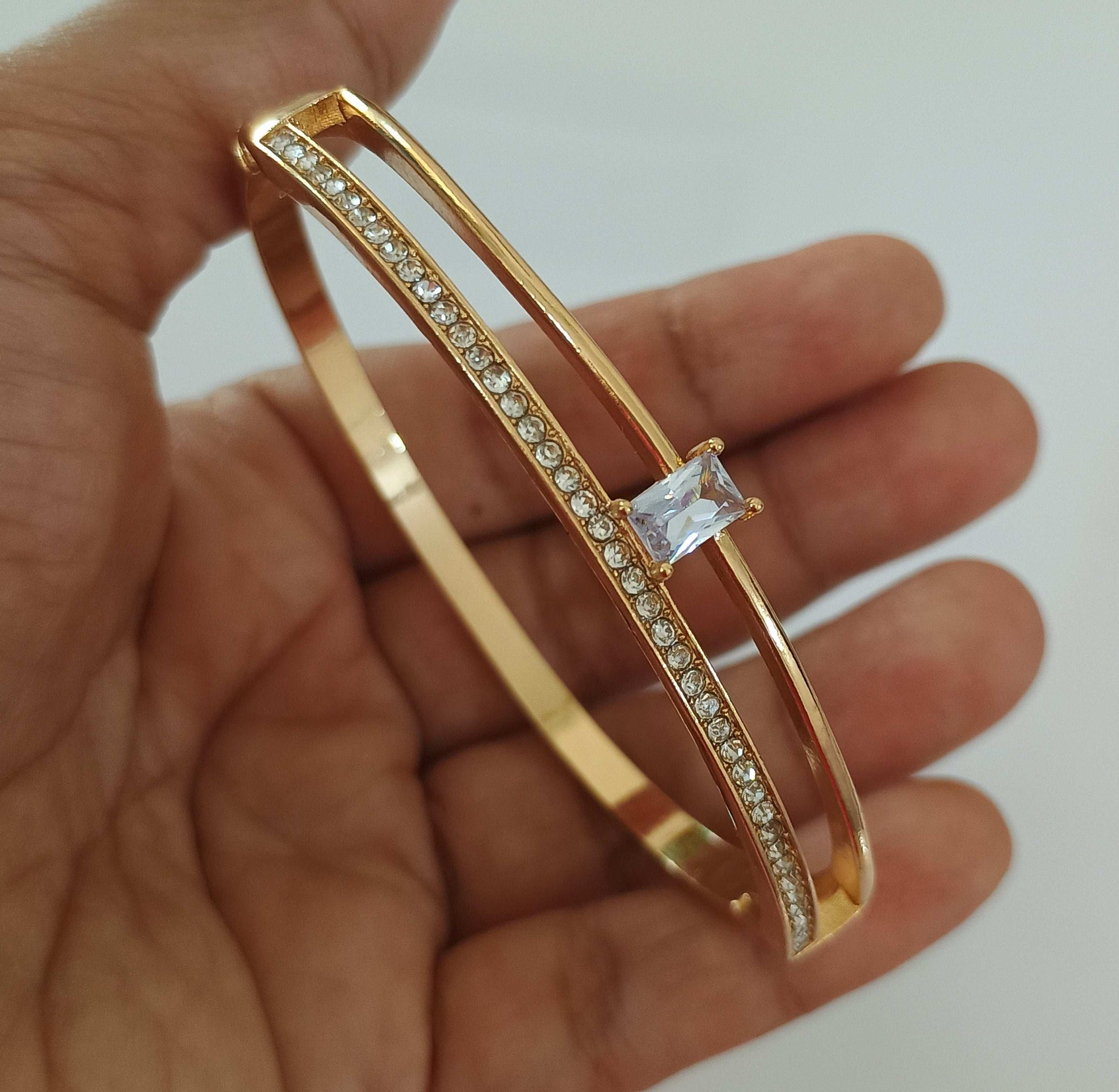 Delicate Stone Studded Bracelet Bangle 18K Gold Plated 