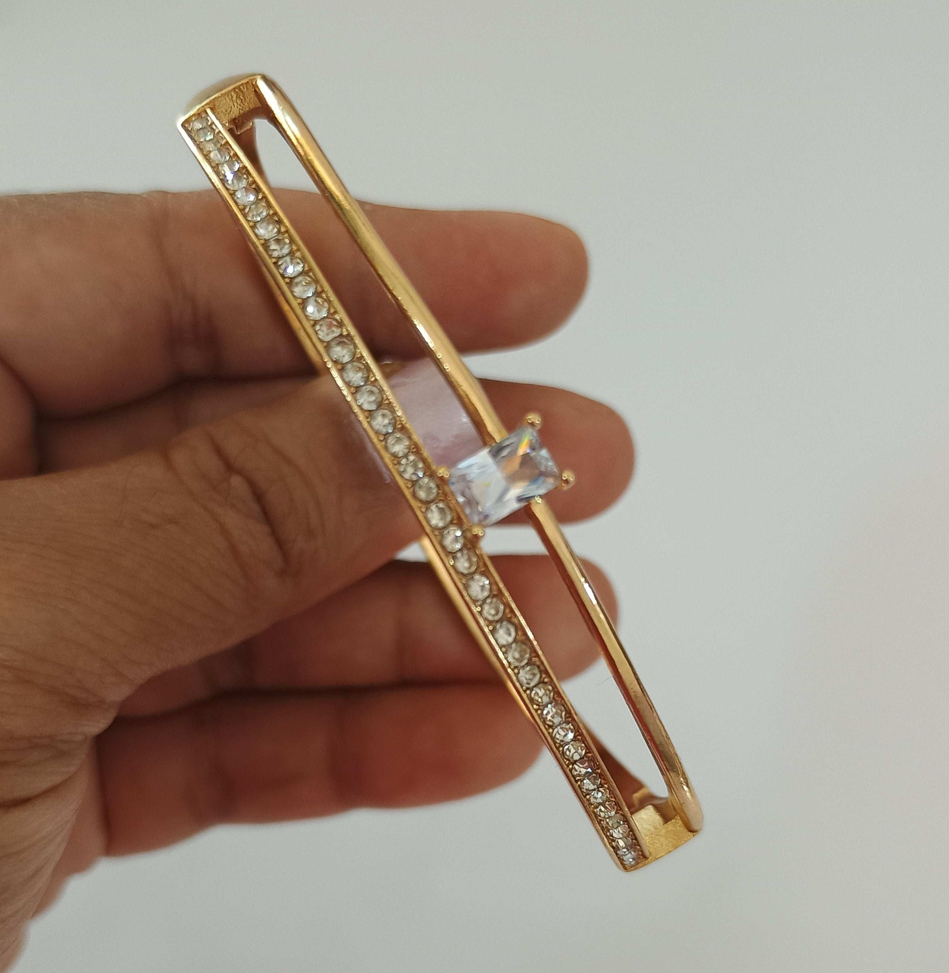 Delicate Stone Studded Bracelet Bangle 18K Gold Plated 