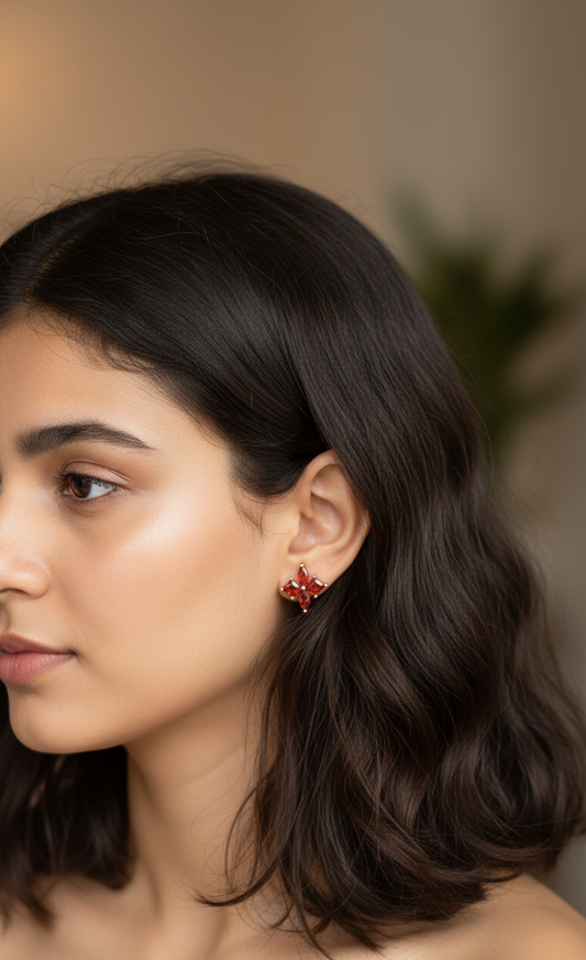 Delicate Red Petals Stud Earrings