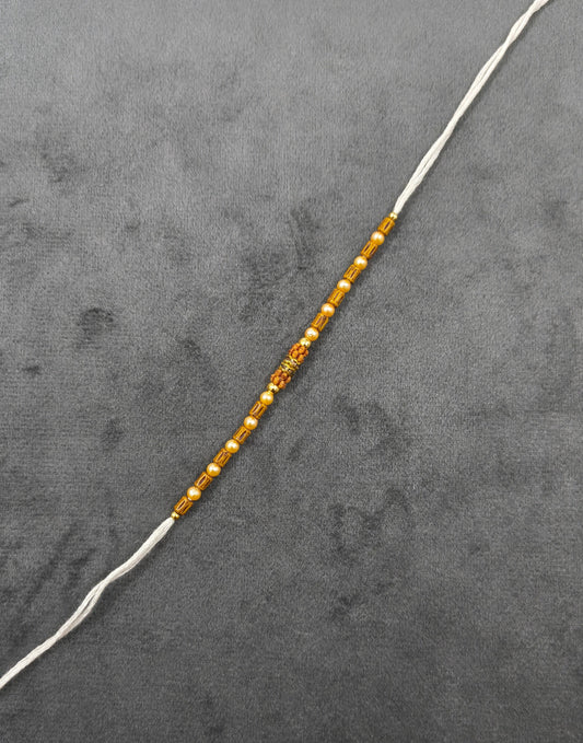 Designer Golden and Wooden Beads Rakhi for Brother