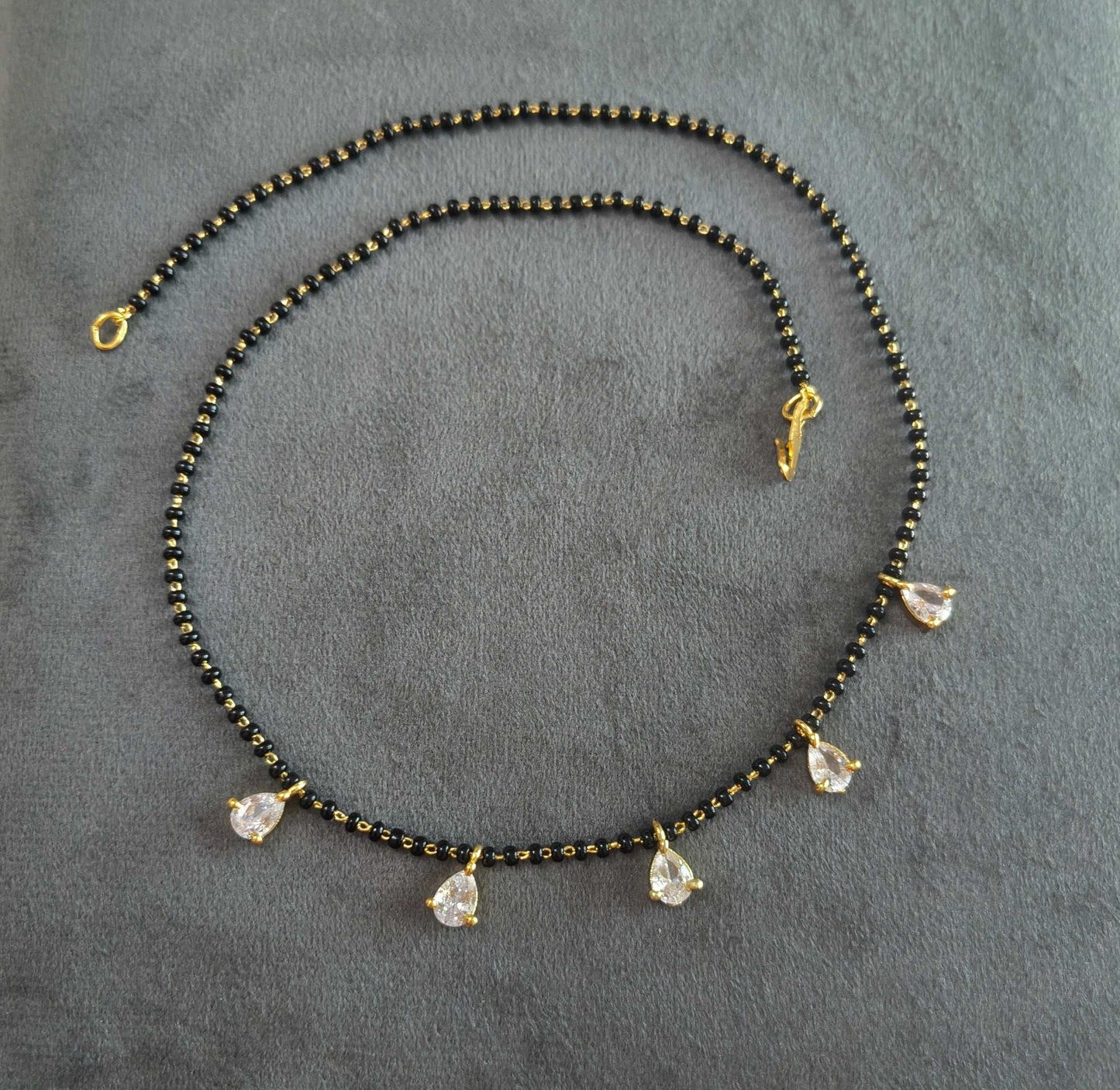 Diamond Drops Style Black Beaded Mangalsutra Chain