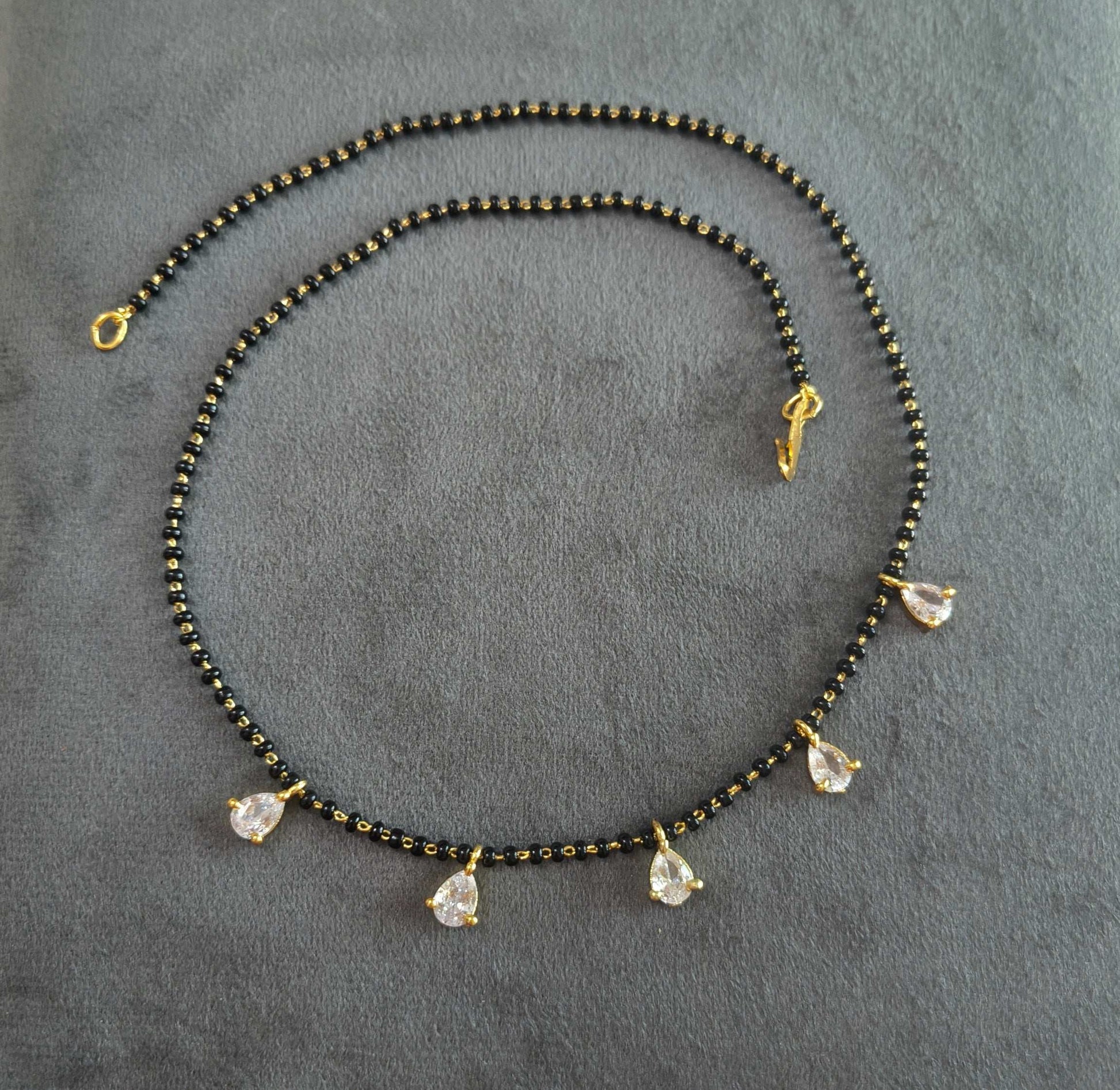 Diamond Drops Style Black Beaded Mangalsutra Chain