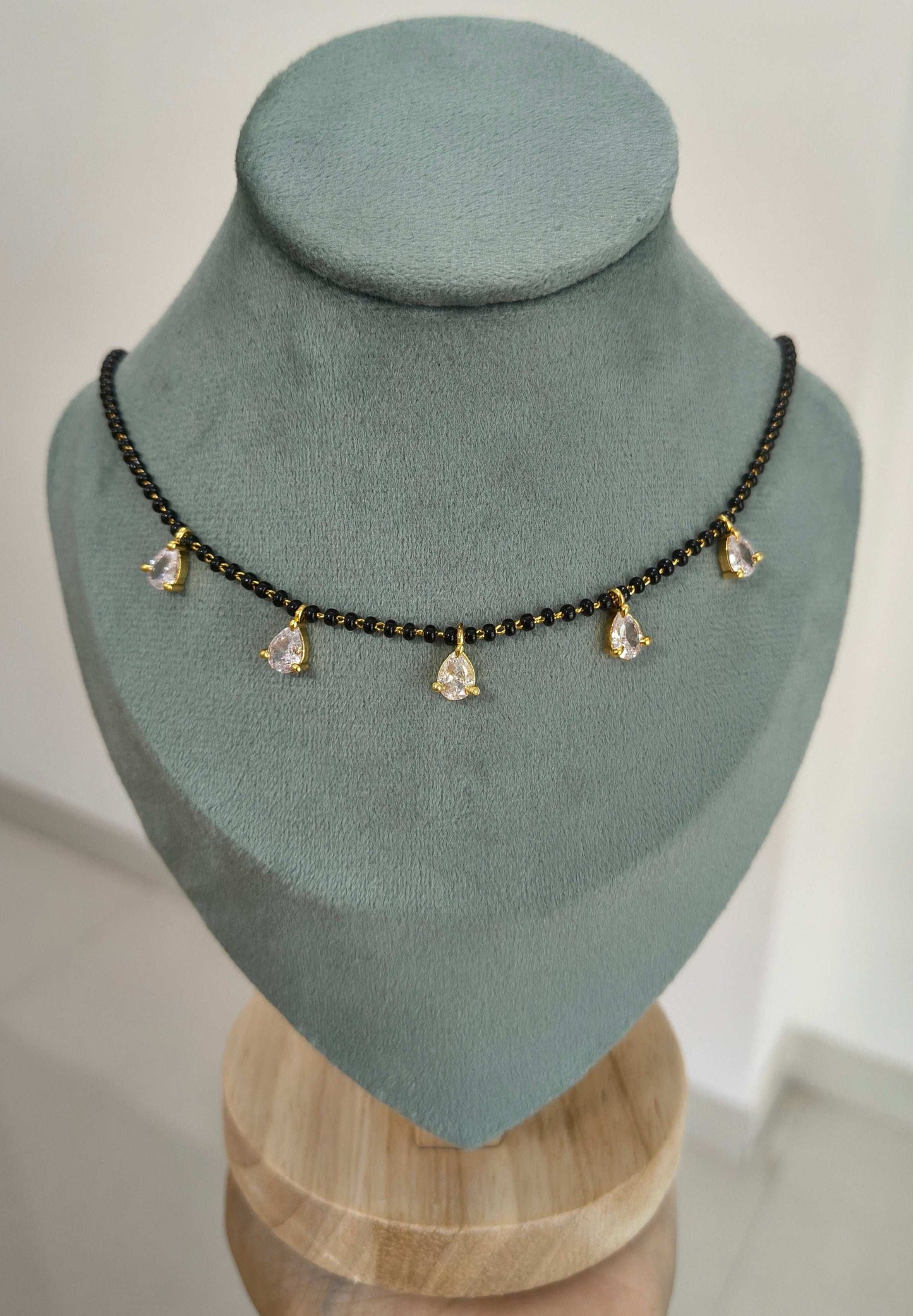 Diamond Drops Style Black Beaded Mangalsutra Chain
