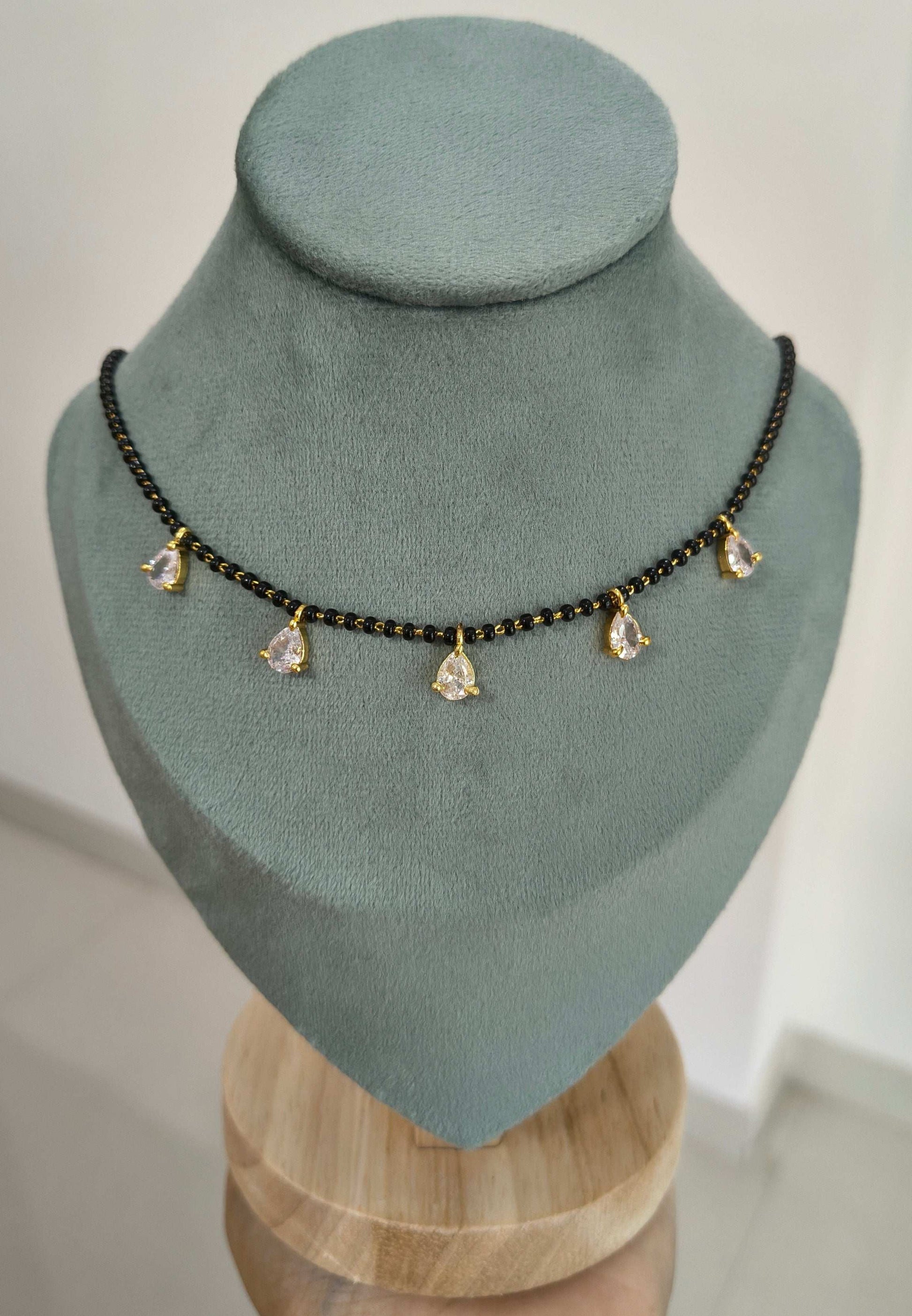 Diamond Drops Style Black Beaded Mangalsutra Chain