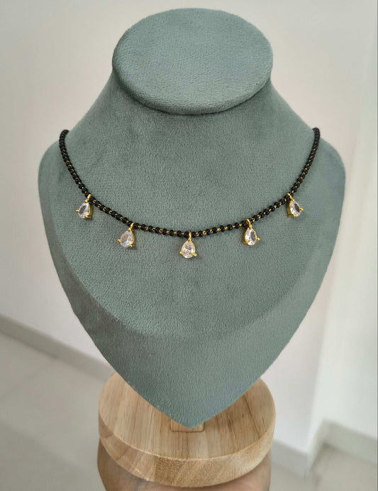 Diamond Drops Style Black Beaded Mangalsutra Chain