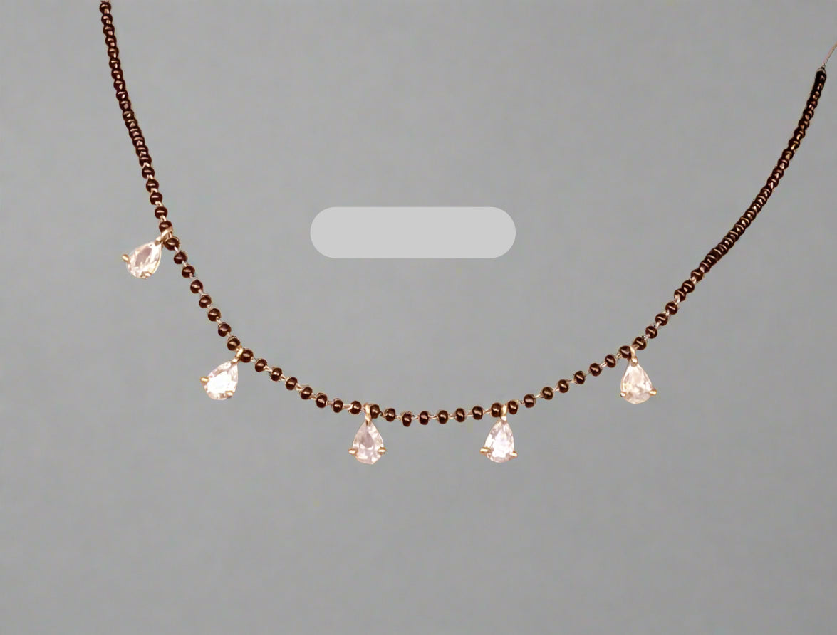 Diamond Drops Style Black Beaded Mangalsutra Chain 