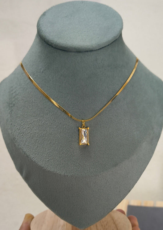 Diamond Pendant Necklace Snake Chain 18K Gold Plated