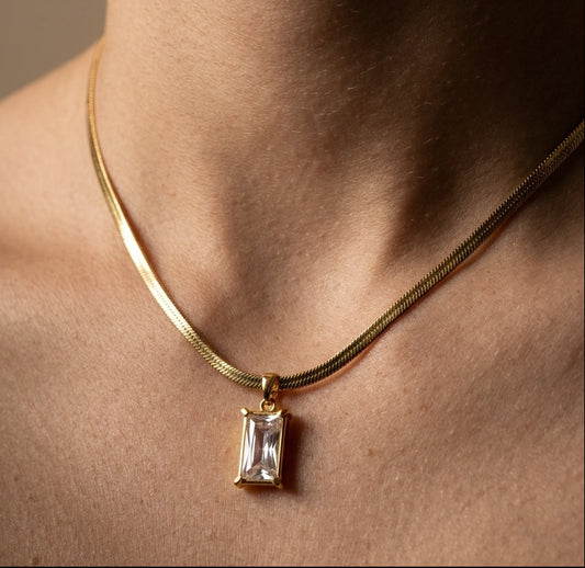 Diamond Pendant Necklace Snake Chain 18K Gold Plated