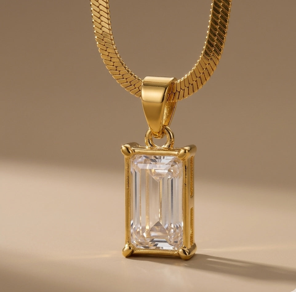 Diamond Pendant Necklace Snake Chain 18K Gold Plated