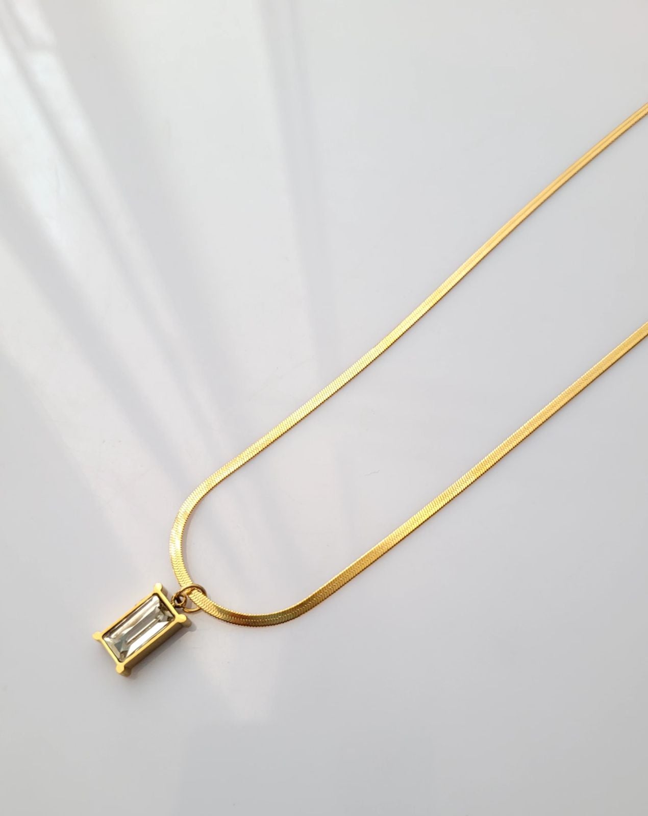 Diamond Pendant Necklace Snake Chain 18K Gold Plated