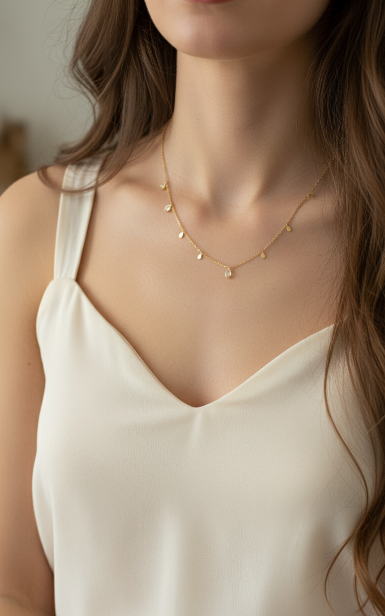 Diamond Pendant Necklace Snake Chain 18K Gold Plated