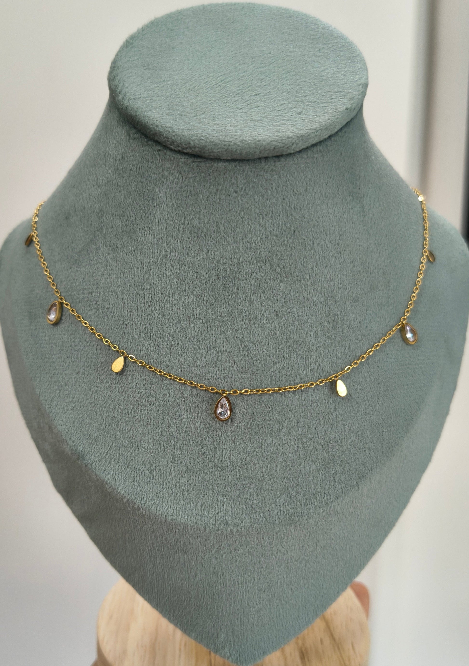Diamonds and Golden Drops Necklace 18K Gold Plated