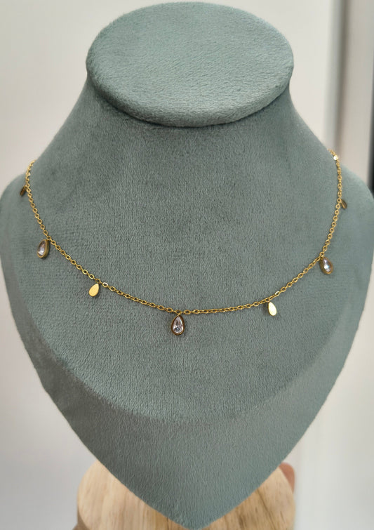 Diamonds and Golden Drops Necklace 18K Gold Plated