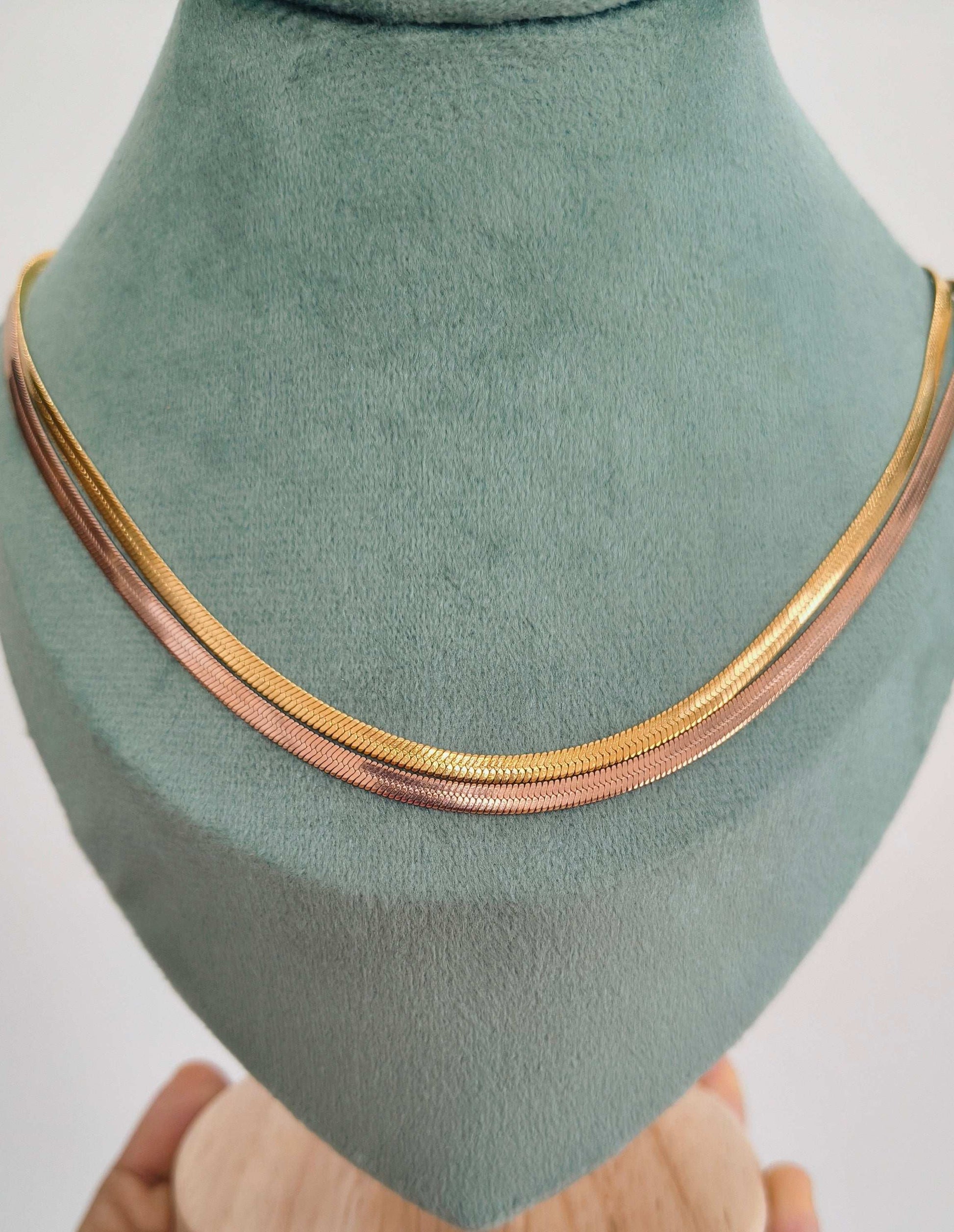 Double Layered Snake Chain Necklace 18K Gold Plated