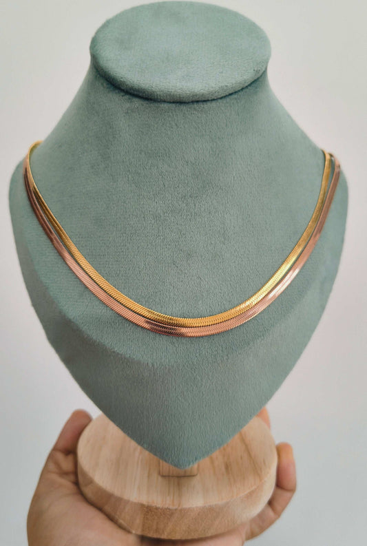 Double Layered Snake Chain Necklace 18K Gold Plated