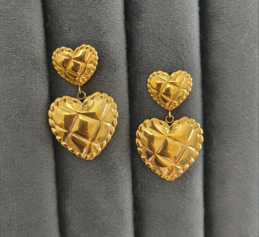 Double Heart Dangler Earrings 18K Gold Plated