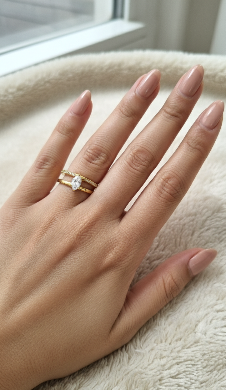 Double Layered Stone Studded Adjustable 18K Gold Plated Ring