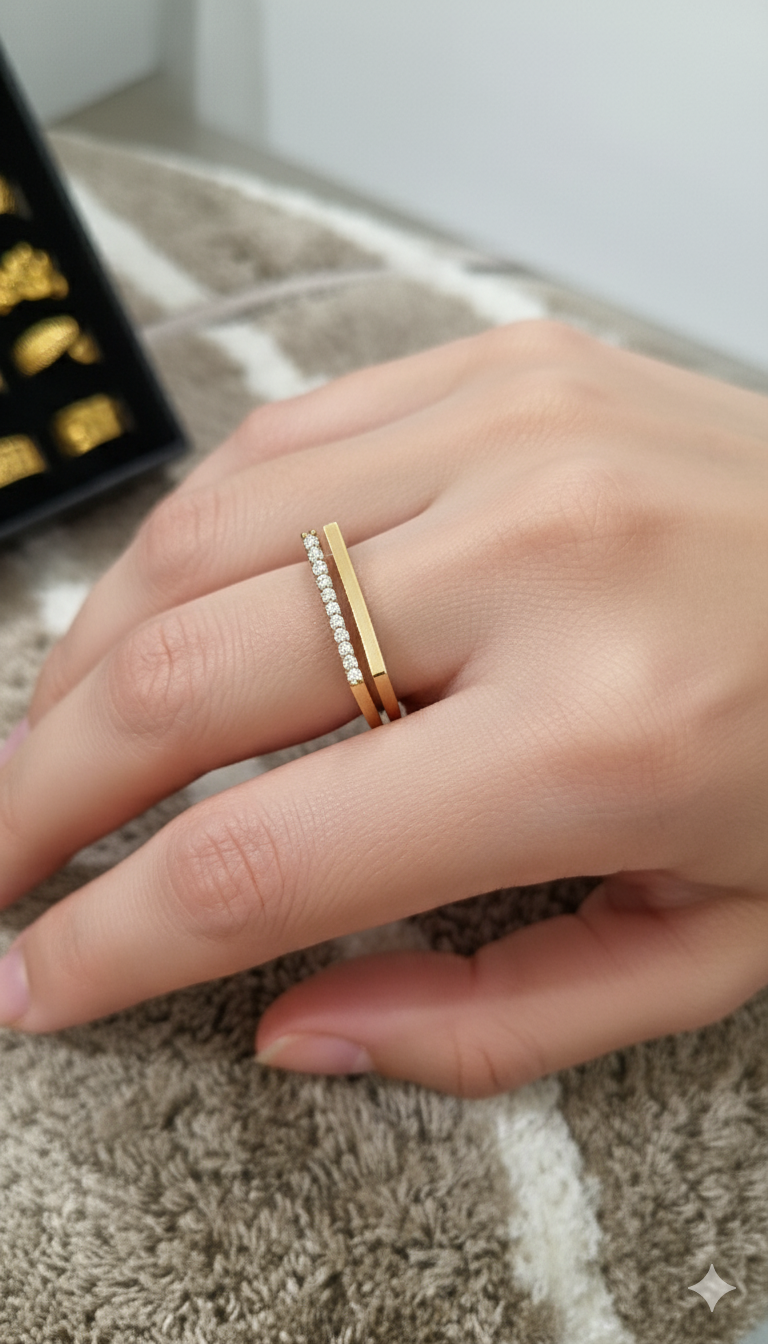 Double U Shaped Stone Studded Adjustable 18K Gold Plated Ring