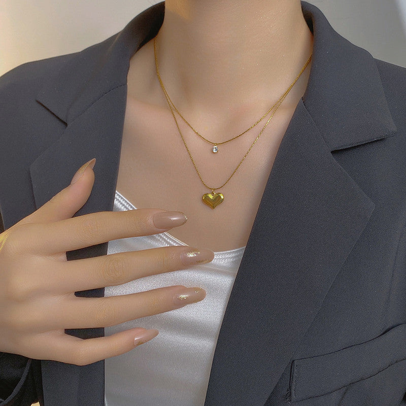 Double layered Heart Necklace 18K Gold Plated