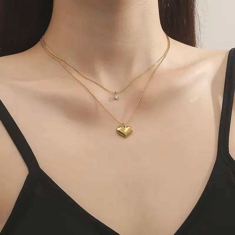 Double layered Heart Necklace 18K Gold Plated