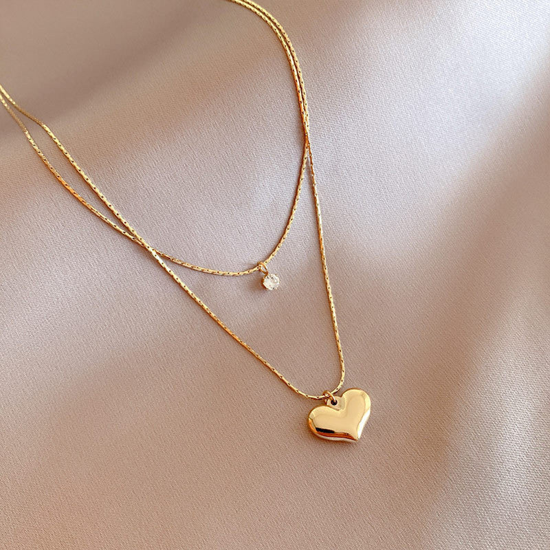 Double layered Heart Necklace 18K Gold Plated