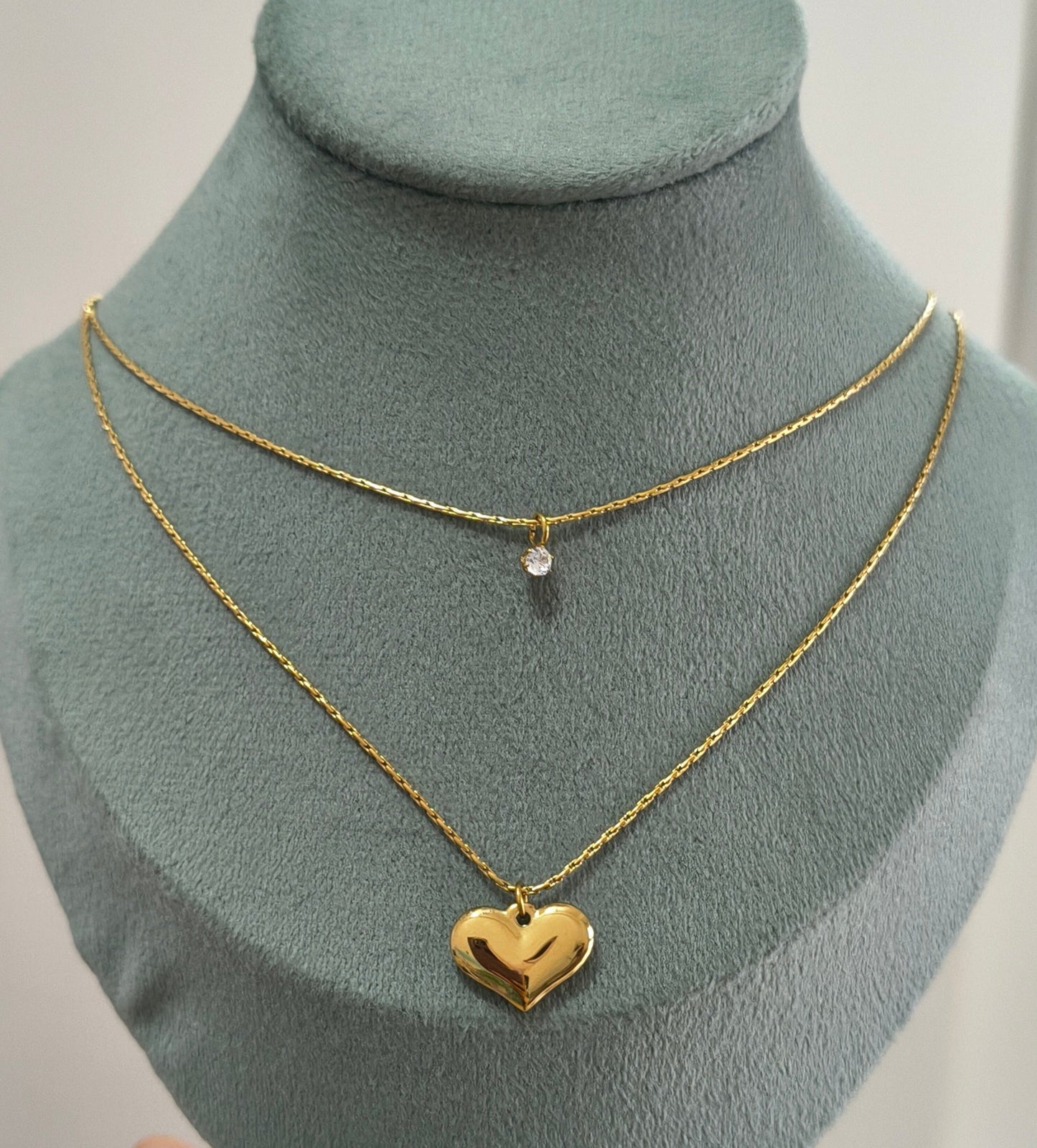 Double layered Heart Necklace 18K Gold Plated