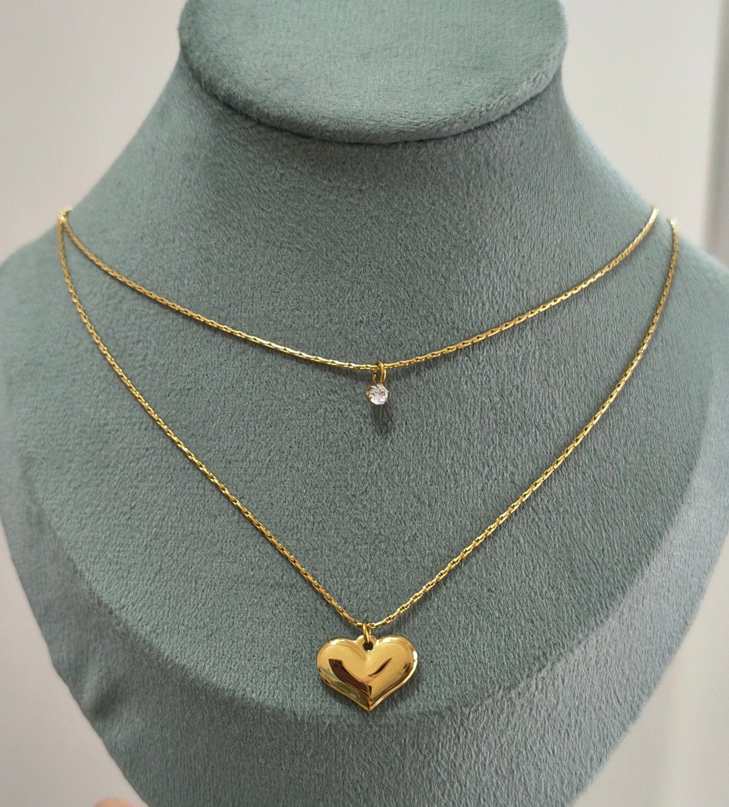 Double layered Heart Necklace 18K Gold Plated