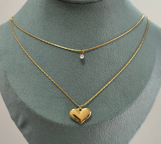 Double layered Heart Necklace 18K Gold Plated